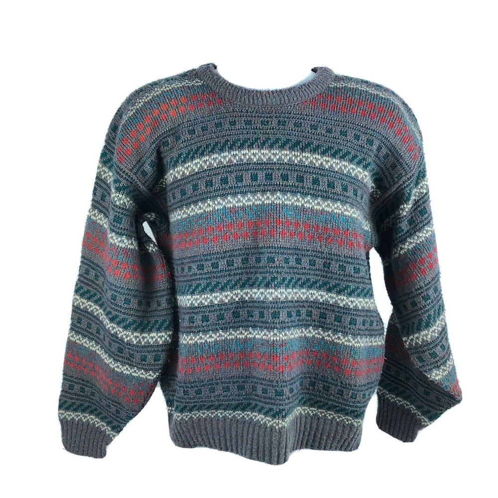 Vintage Scandia Geometric Multicolor Acrylic Sweater Men's Medium Made‎ in USA